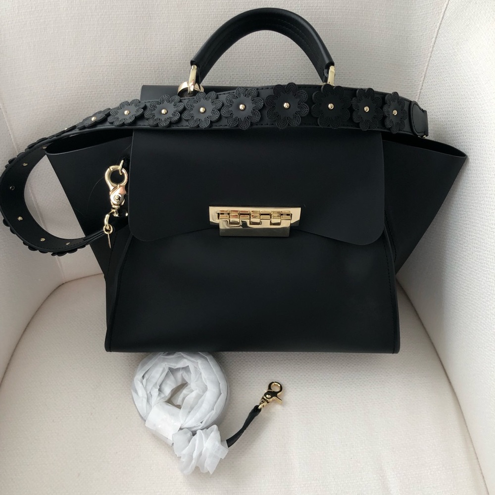 Zac Posen Eartha Iconic Top Handle Satchel and Crossbody Black Leather